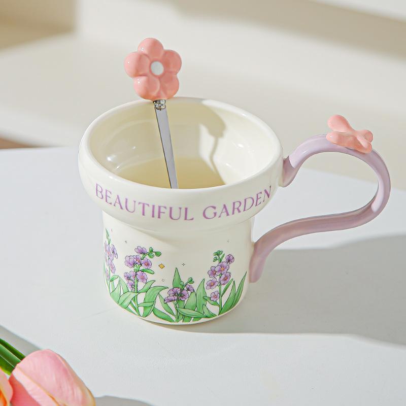 Classical flower ceramic mug household water cup breakfast cup girls coffee cup afternoon teacup girlfriend souvenir