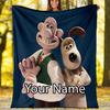 Custom Name Wallace & Gromit Theme Printed Blanket - Perfect for Couch, Bed, Travel & Outdoor Use | Machine Washable, Cozy & Durable.