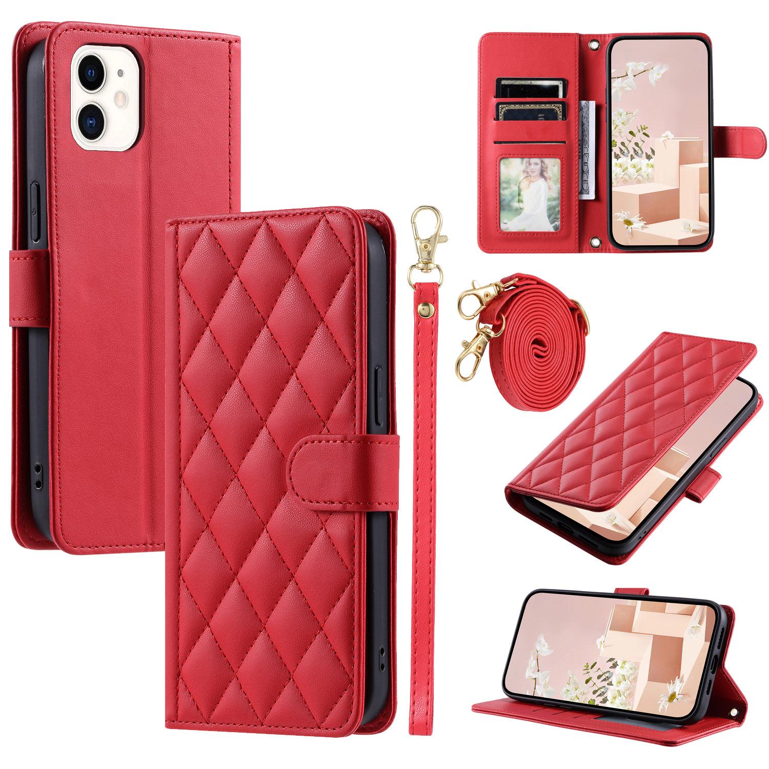 

Для iPhone 11 Чохол PU Шкіра Crossbody Телефон Гаманець Чохол Прошивка Ромб Сітка Red