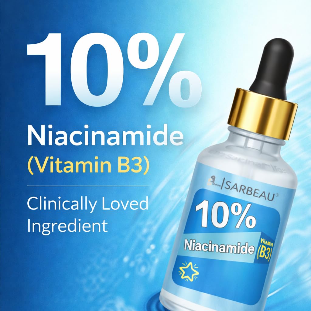 Sarbeau %10 Niasinamid Yüz Serumu (B3 Vitamini) 30ml - Yağ Kontrolü, Gözenek Sıkılaştırma, Sivilce İzlerini Azaltma, Cilt Aydınlatma ve Pürüzsüzleştirme Serumu for M