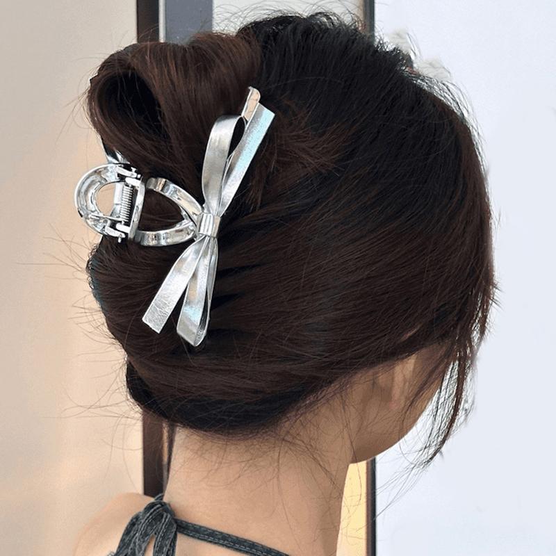 Vintage Ribbon Bow Hair Claws Exquisite Silver Hair Clip Clasp Hairpins For Women Hair Accessories Barrettes Shark Clips
