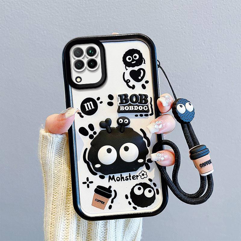 KEYSION Shockproof Case for Samsung A12 A22 4G with Lanyard Silicone Cute 3D Cartoon Doll Phone Cover for Galaxy M32 M12