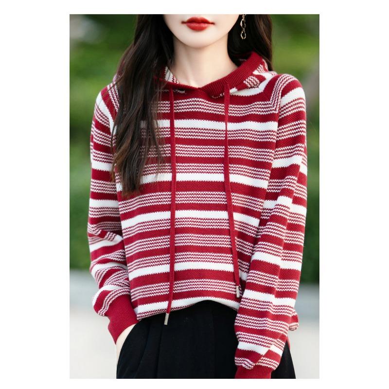 

Тяжелое Утолщенное Хлопковое Полосатое Худи для Женщин на Осень и Зиму Новое Модное и Универсальное Теплое Вязаное Свитер Ленивое Худи XXL