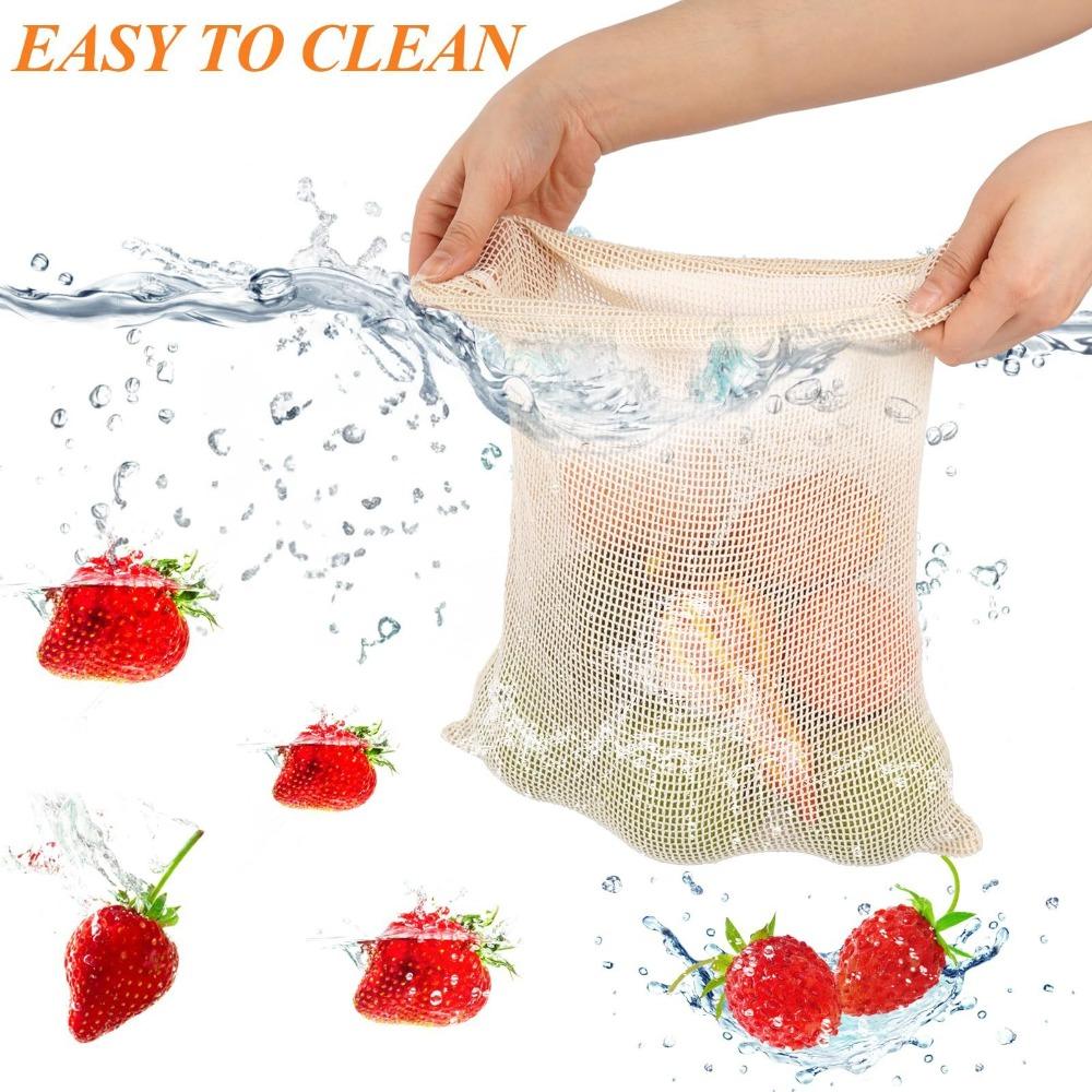 With Drawstring Reusable Produce Bags Filter Cotton Mesh Grocery Bags  Kitchen Gadget