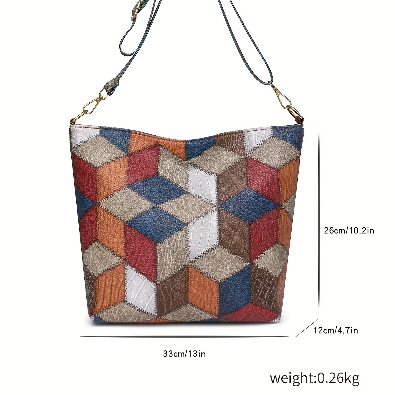 Сумка через плечо с геометрическим узором в стиле пэчворк — фото 10