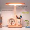 Children's Study Desk Lamp with Eye Protection, Clock, Pen Holder, and Large Light Source