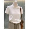 Spring Summer New Arrival Korean Simple and Versatile Polo Collar Short Sleeve Half Zip Knitted Sweater