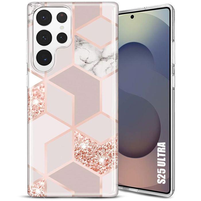 Protective Case - BOOLING - for Samsung Galaxy S25 Ultra - Soft Silicone - Pink Marble Pattern - Shockproof