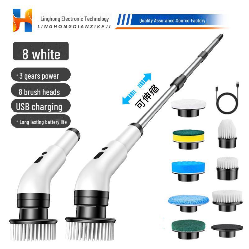 Expandable Long-Handle Electric Cleaning Brush for Kitchen, Bathroom, and Toilet