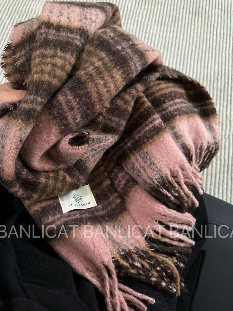 Korean Style Plaid Thickened Winter Shawl Scarf for Women