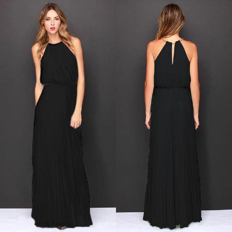 New Summer Sleeveless Pleated Evening Gown for Women - European & American Style