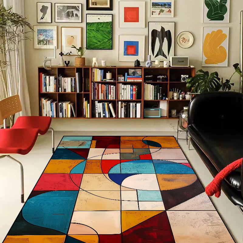 Geometric Abstraction Decorative Rug for Living Room Nordic Style Bedroom Carpet Decor Study Room Soft Flannel Play Mat for Kids