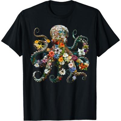 Octopus Floral Vintage Flowers Scuba Diving Garden And Ocean T-Shirt