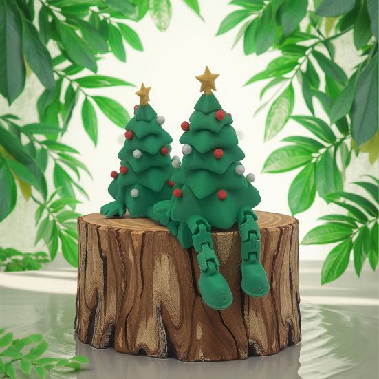 3D Printed Christmas Tree Ornament Desktop Tree Figurine with Flexible And Movable Joint for Relaxing Xmas Tabletop Decoration for Home Office Decor
