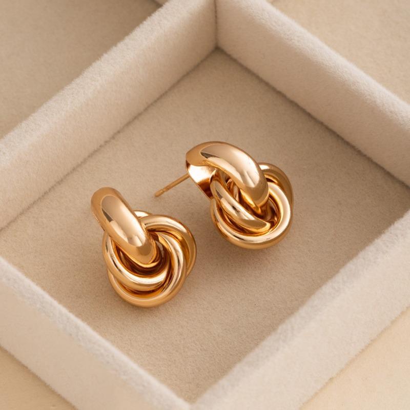 Fashion Stainless Steel Chunky Knot Earrings for Women Vintage Simple Multi-layer Circle Round Drop Earrings Punk Jewelry Gifts