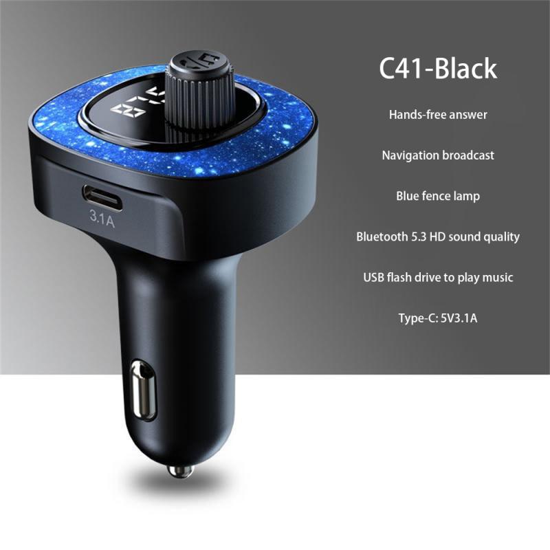 Car Blutooth FM Transmitter Mutifunction TYPE-C Digital Display Auto  Charger Mp3 Player Cigarette Lighter Adpter With Light