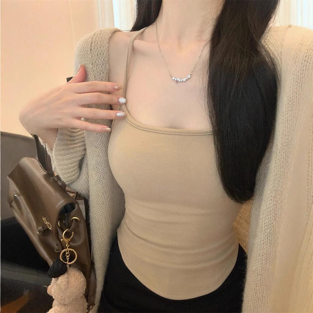 #German velvet thermal vest suspender, autumn and winter inner and outer wear small top, women's slim fit with chest pad, cross back