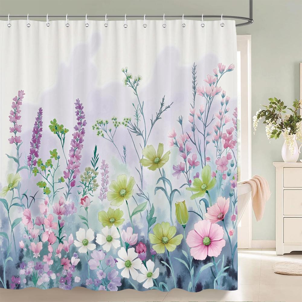 Home shower curtain for bathroom waterproof fabric fresh flowers and plants style bathroom Curtain with hooks decorative curtain