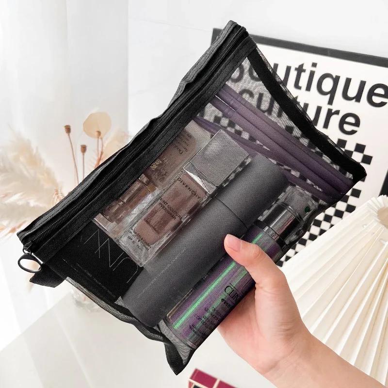 1pcs Mesh Clear Cosmetic Bag Small Large Black Makeup Bag Portable Travel Toiletry Organizer Case Lipstick Storage Pouch