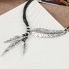 Zinc Zinc Alloy Leather Rope Tassel Necklace Rhinestone Leaves Neck Pendant Golden Feather Necklace  Holiday