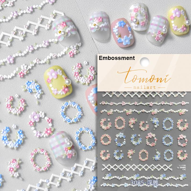 5D Mini Flowers Colorful Wreath Daisy Delicate Shiny Rhinestone Spring Self Adhesive NailArt Decorations Stickers Manicure Decal