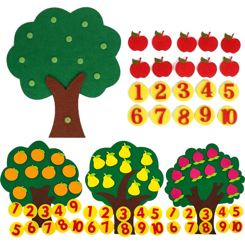 Children Jigsaw Puzzle Felt Non-woven Fruit Tree Digital Montessori Toys Early Childhood Intellectual Education Baby Toys TMZ