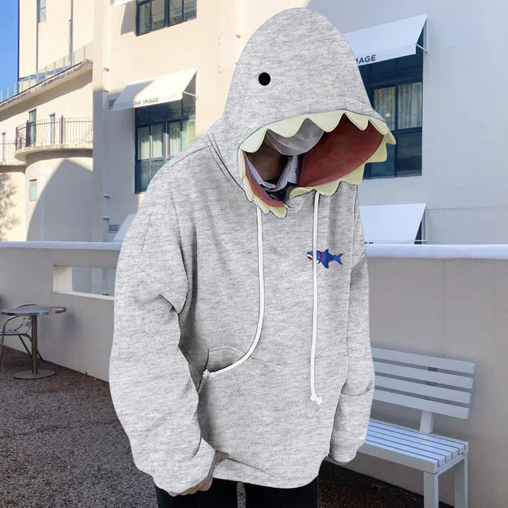 Women's Casual Loose Fit Pullover Hoodie with Shark Design Hood and Front Pocket Long Sleeve Sweatshirt for Everyday Wear
