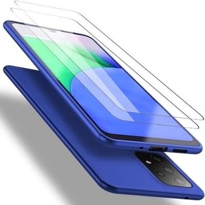 Protective Case - BOOLING - for Samsung Galaxy A23 5G - Blue Silicone - Ultra Slim - 2 Tempered Glasses Included