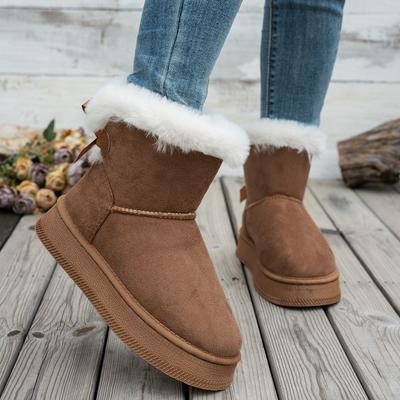 Dames Laarzen Mode Casual Flocking Winter Warm Enkellengte Comfortabele Sneeuwschoenen Dames Strik Dameslaarzen Dames