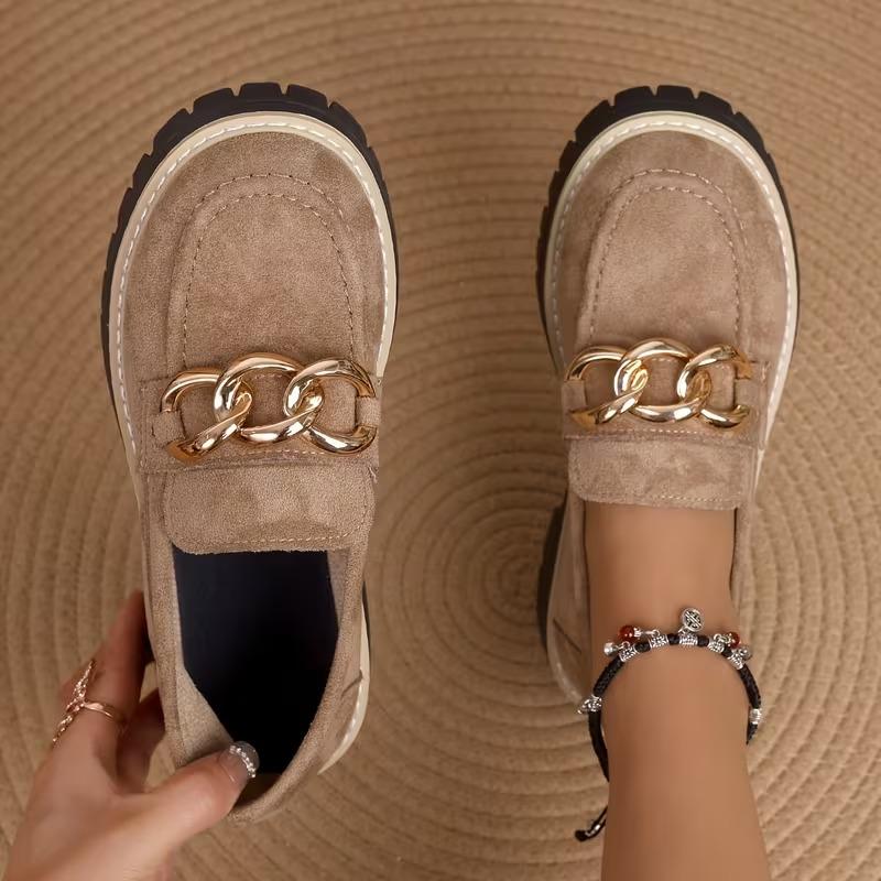 Повседневные круглые металлические туфли на толстом каблуке весна-осень большого размера удобные ленивые туфли 36 дубильная кора 1990₽