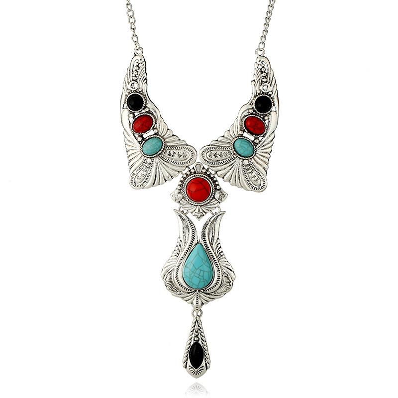 Bohemian Turquoise Necklace With Alloy Material And Geometric Pendant For Men And Women