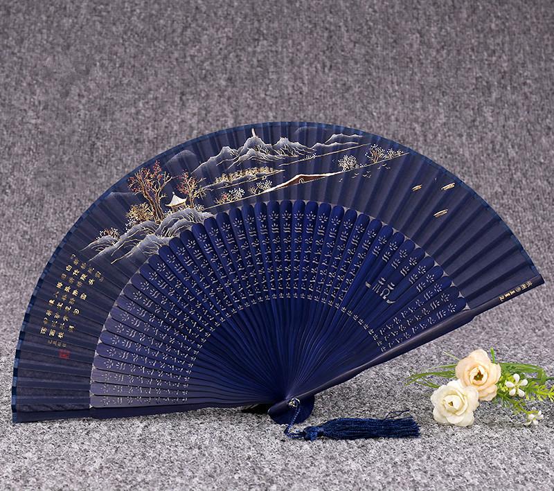 

Silk Folding Dance Fan Portable Vintage Lady Folding Fan Chinese Landscape Fans Summer Women Bamboo Hand Fan Abanicos Para Boda