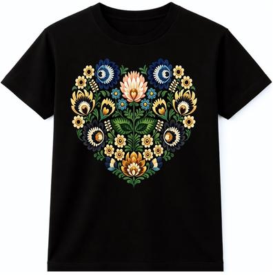 Floral Heart T Shirt Folk Art Botanical Flower Graphic Tee Boho