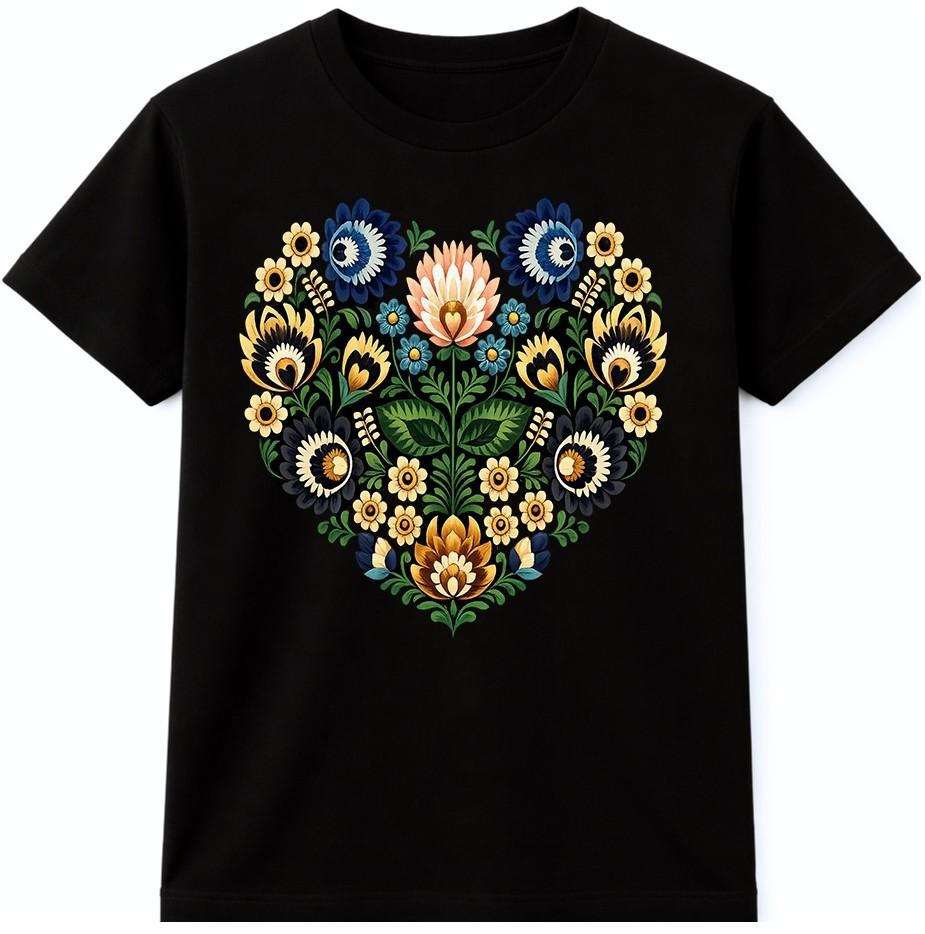Floral Heart T Shirt Folk Art Botanical Flower Graphic Tee Boho