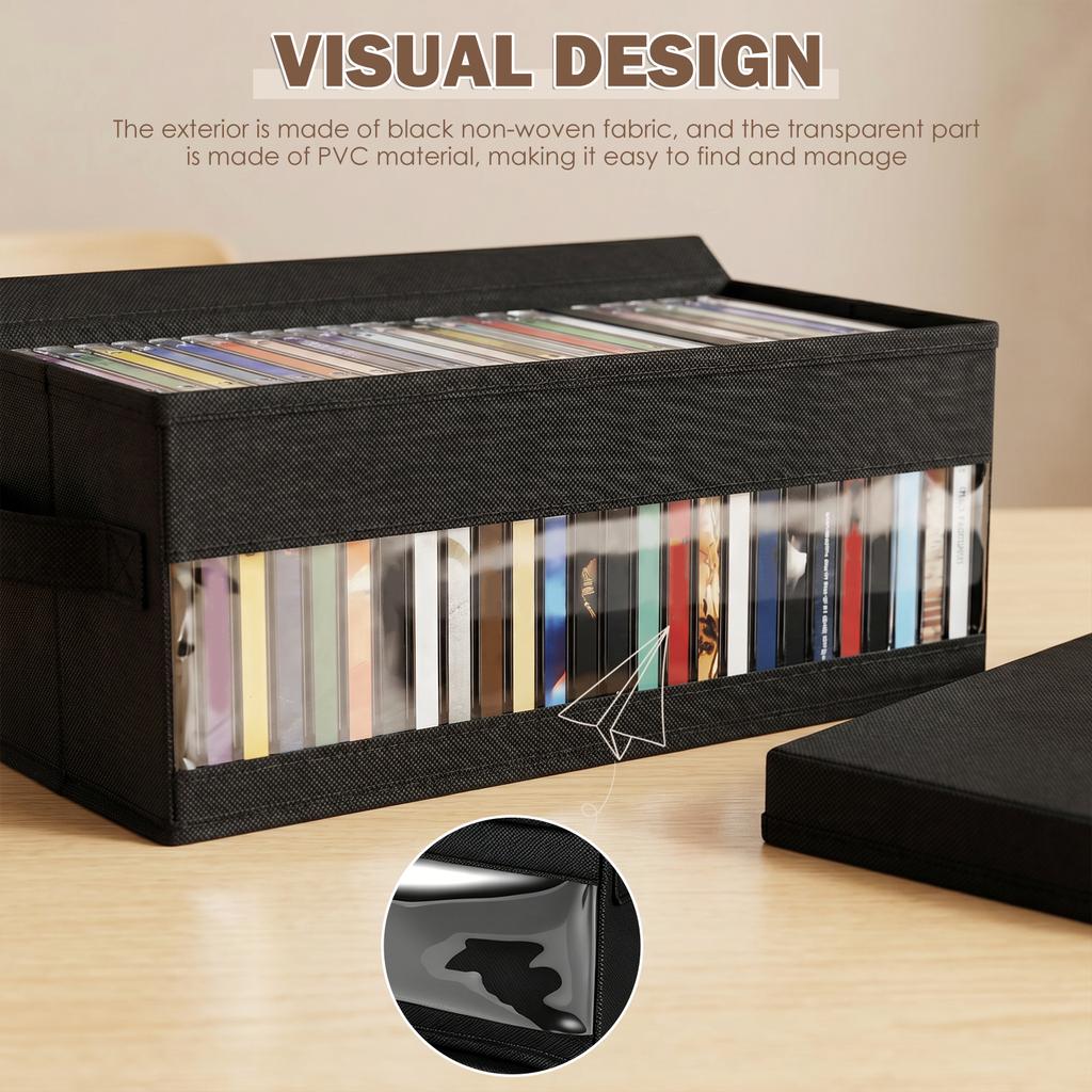 2 Pcs CD Storage Box Large Capacity Foldable CD Package Portable CD DVD Case Nonwoven Fabric with Window and Handle Car CD Box