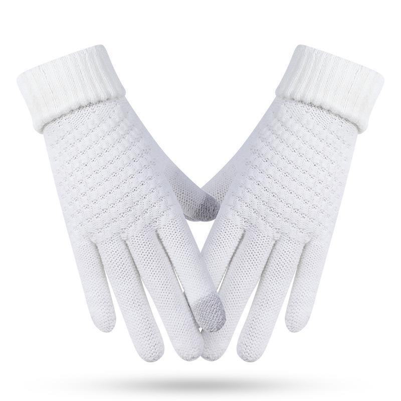 Winter Warm Knitted Gloves Mobile Phone Touch Screen Knitted Gloves Winter Thick Warm Adult Gloves for Men Women. White