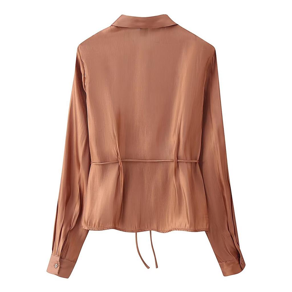 European and American Style, New Women's Clothing, Foreign Style, Fashionable and Versatile, Two-piece Set of Lace-up Shirts and Trousers