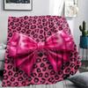 1Pc Pink&Black Bow Print Flannel Blanket, High quality Comfortable for All Seasons, Home Decor, Warmth and Comfort, Perfect for Christmas Gifts W28