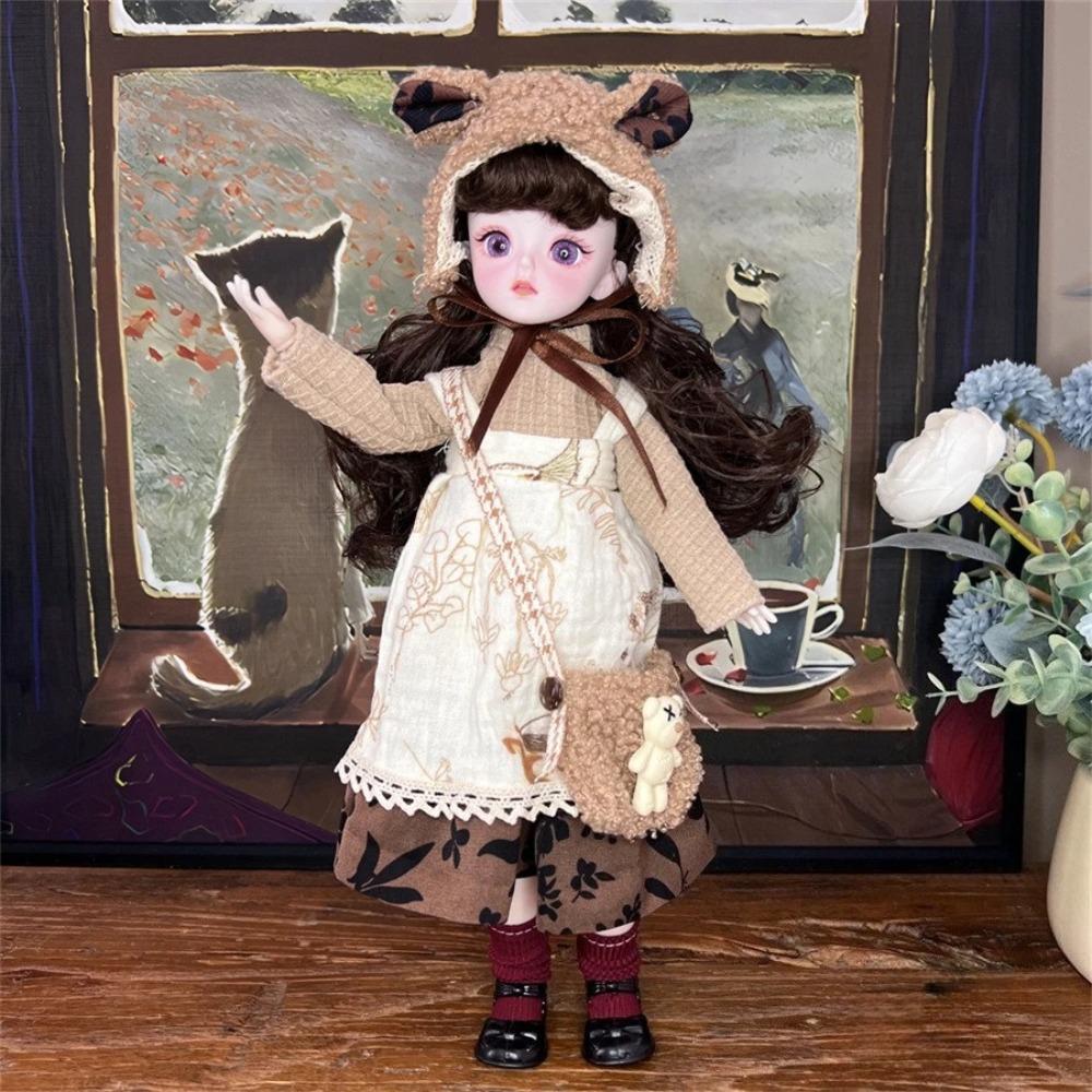 Vintage Brown Corduroy Plaid Skirt 6 Points BJD Doll Cottagecore Style Clothes Set 30cm Dolls Outfit Change Dress Up Accessories