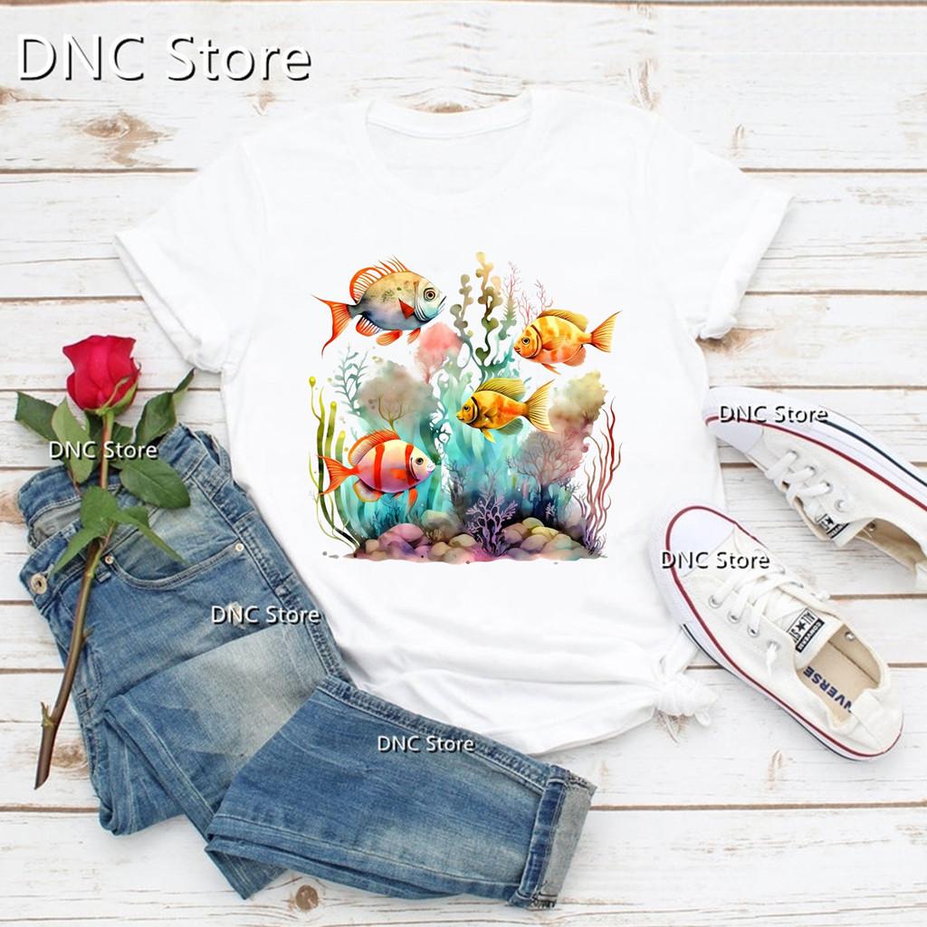 Newly Arrived Women'S T-Shirt Funny Marine Life dolphin Cartoon Print Tshirt Fashion 90s Tshirts Summer Femme T Shirt Tops