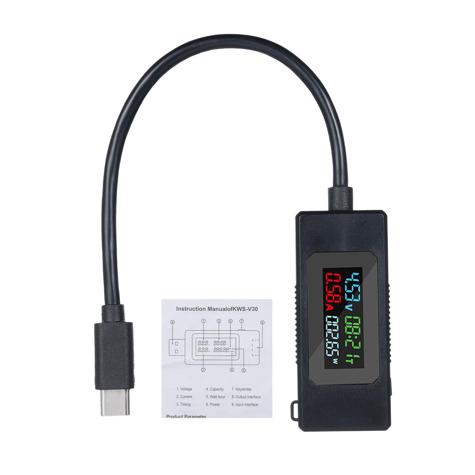 

USB C Voltage Tester Meter Type C Voltage and Current Tester Meter 4 30V 0 6.5A 195W Type C USB Charger Voltmeter with чорний