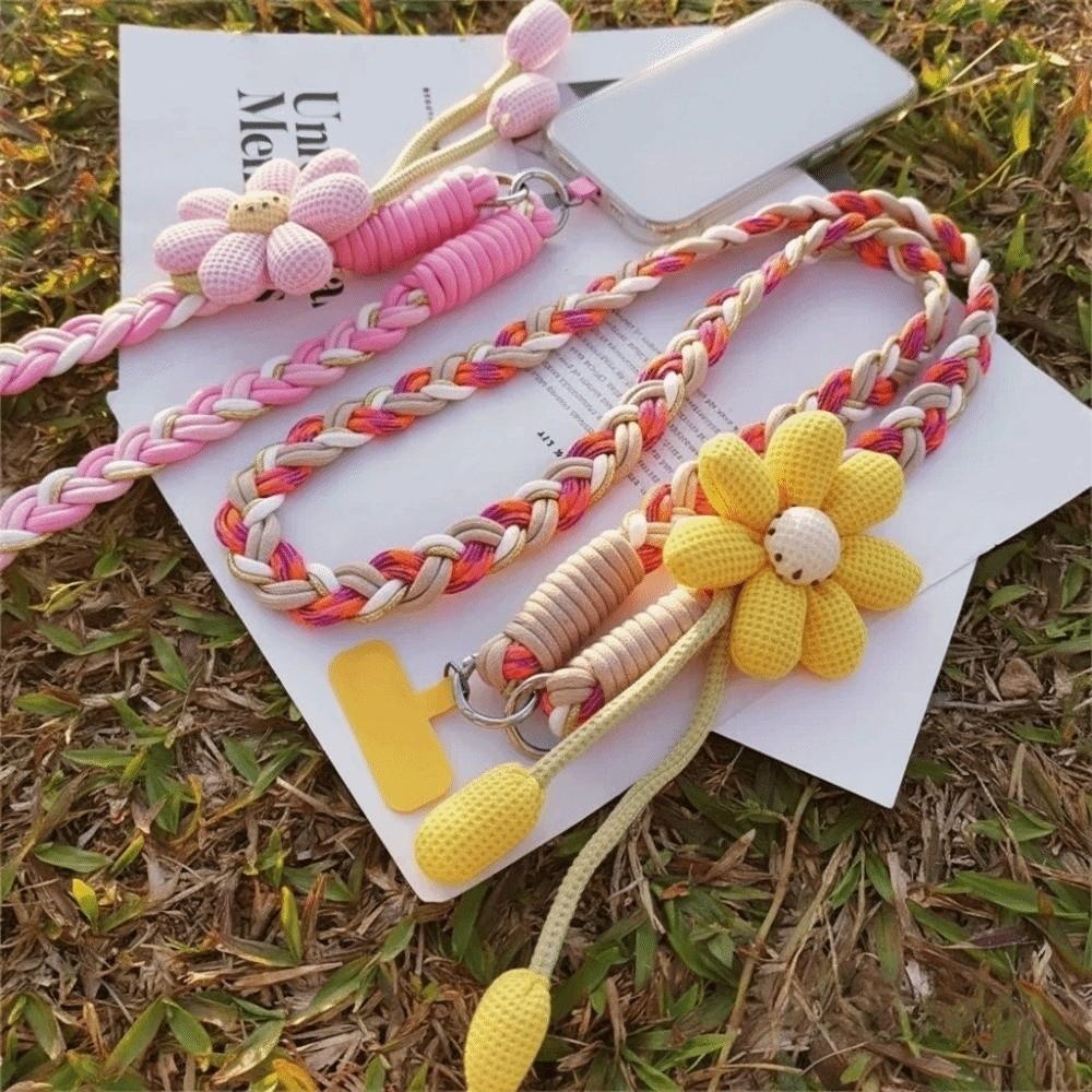 Detachable Flowers Phone Lanyard Cross-body Phone Woven Chain Crossbody Phone Charm  Activity