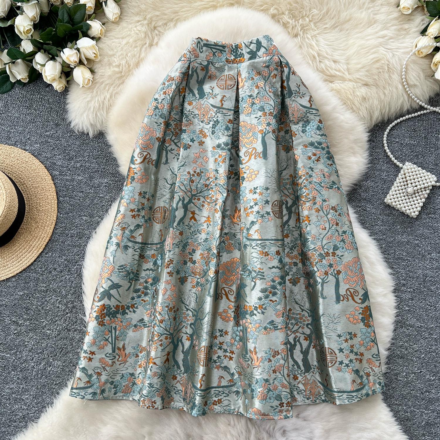 

Винтажные юбки в стиле суда, женские цветочные принты, весенняя элегантная макси-юбка А-силуэта с высокой талией, женская юбка Faldas Ajustadas Dropship One Size миндальный