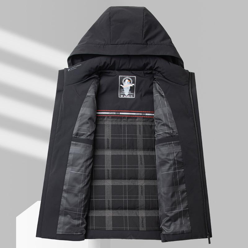 Herren Daunenjacke mit Kapuze für den Winter im neuen Stil für Männer mittleren Alters, einfache, lässige, warme, lockere Daunenjacke für Männer