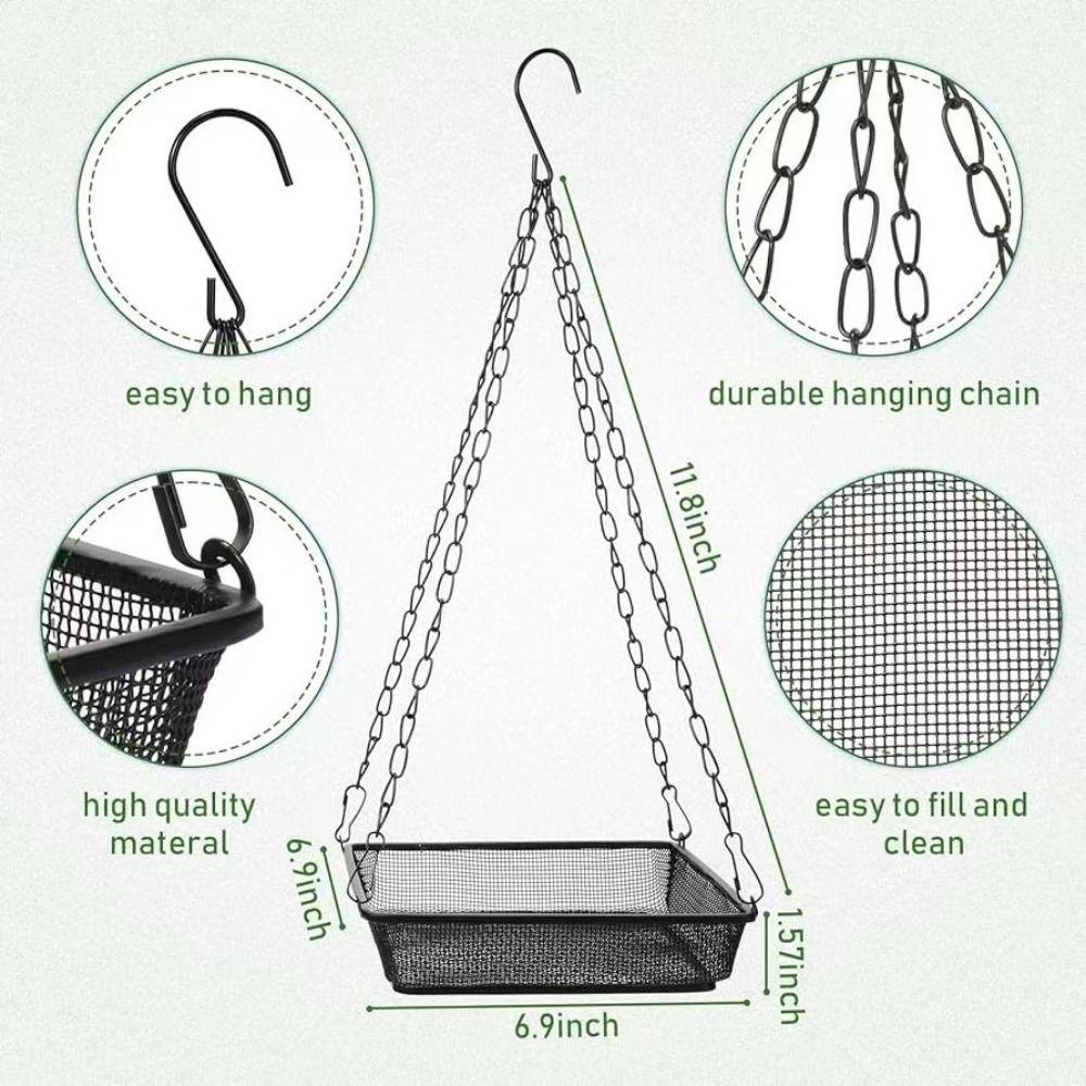Square Bird Suspended Feeder Large Capacity Bird Chain Tray Hanging Bird Feeder  Balcony
