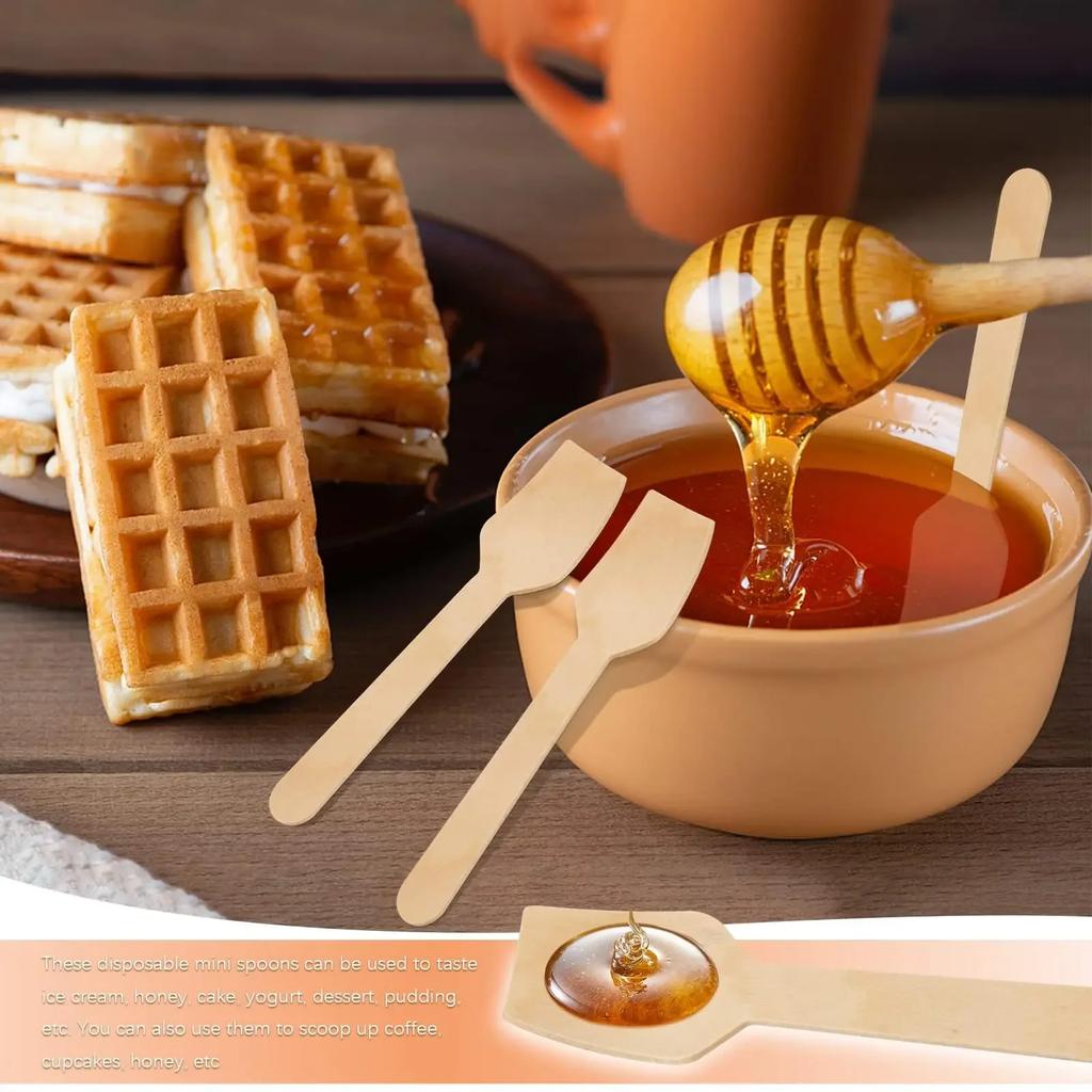 100pcs Disposable Wooden Spoon Mini Square Head Tasting Spoon Bulk Party Ice Cream Yogurt Wedding Dessert Tableware Honey Spoon