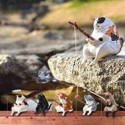 Fischkatzenfigur Harz Cartoon Kätzchen Statue Tierskulptur Heim Büro Schreibtisch