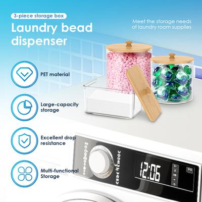 3 Pack Laundry Pod Container with Scoop and Wood Lid Detergent Powder Capsule Pot Washing Tablet Storage Holder for Laundry Room