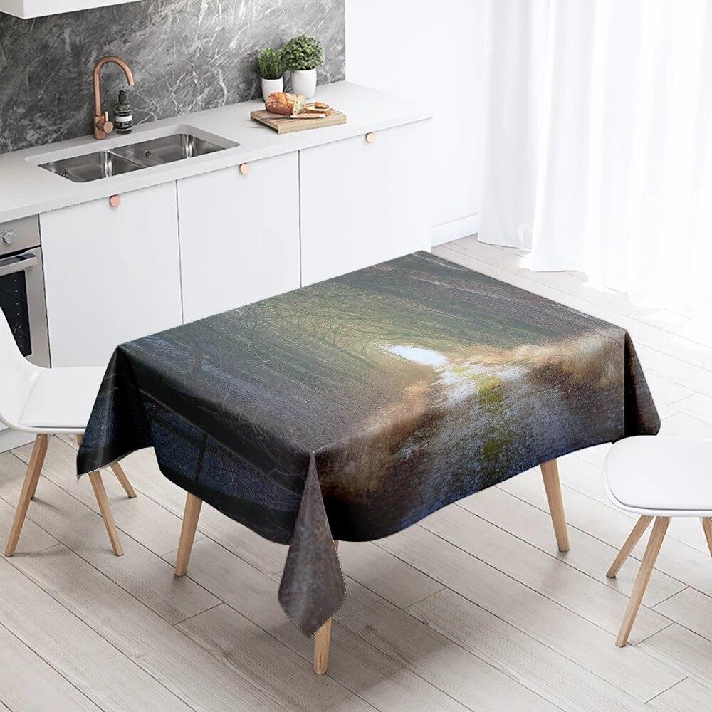 Natural Trees Tablecloth World Scenery  Anti-Stain Waterproof Rectangular Kitchen Table Home Decoration