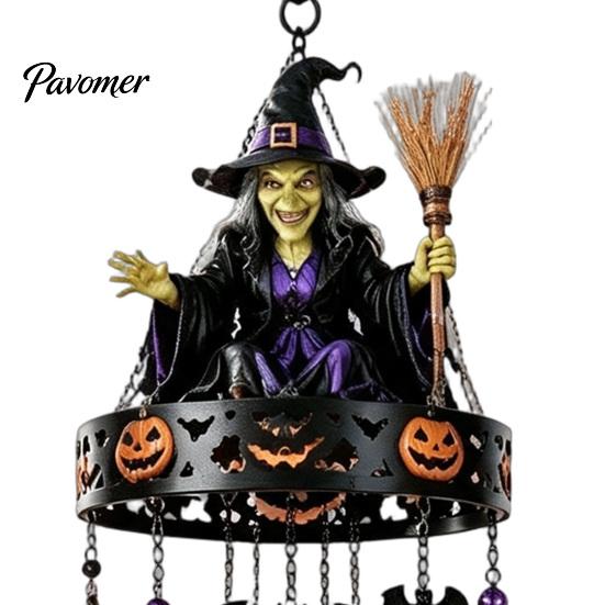 Weather Resistant Patio Chimes Witch Themed Outdoor Wind Chime, Healing Sound Chimes, Mystical Hanging Decor Halloween Magic Iron Ornament for Garden